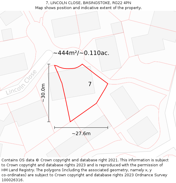 7, LINCOLN CLOSE, BASINGSTOKE, RG22 4PN: Plot and title map