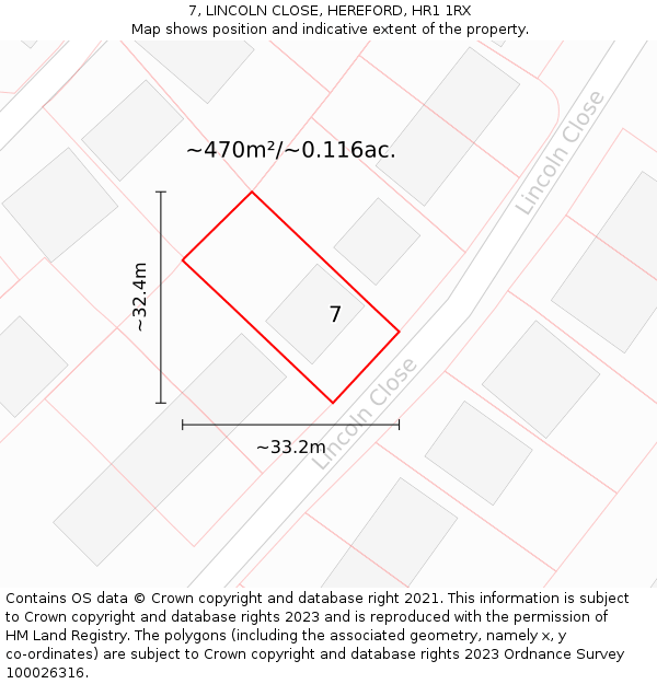 7, LINCOLN CLOSE, HEREFORD, HR1 1RX: Plot and title map