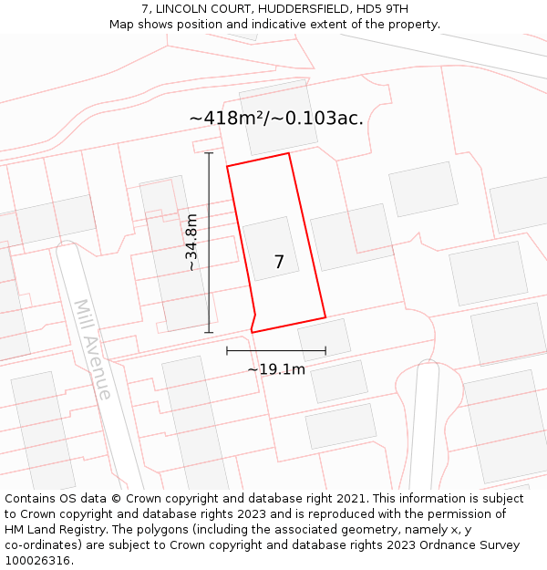 7, LINCOLN COURT, HUDDERSFIELD, HD5 9TH: Plot and title map