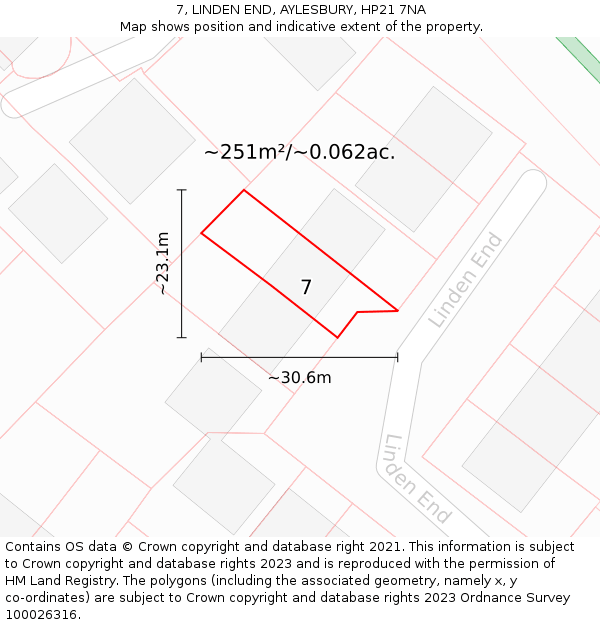 7, LINDEN END, AYLESBURY, HP21 7NA: Plot and title map