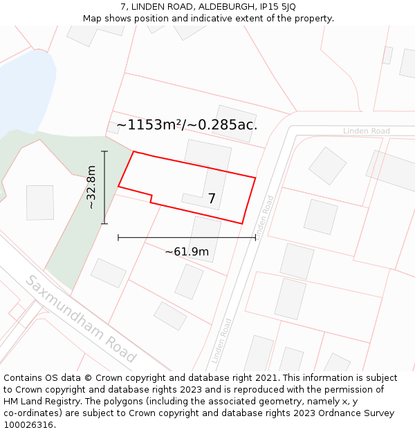7, LINDEN ROAD, ALDEBURGH, IP15 5JQ: Plot and title map