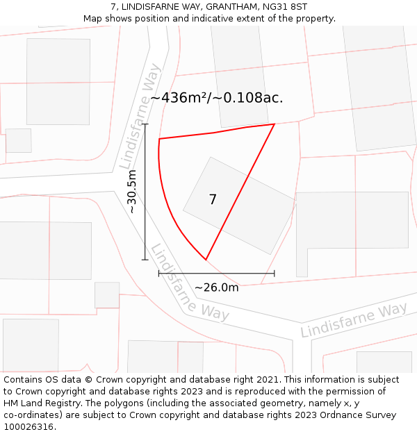 7, LINDISFARNE WAY, GRANTHAM, NG31 8ST: Plot and title map