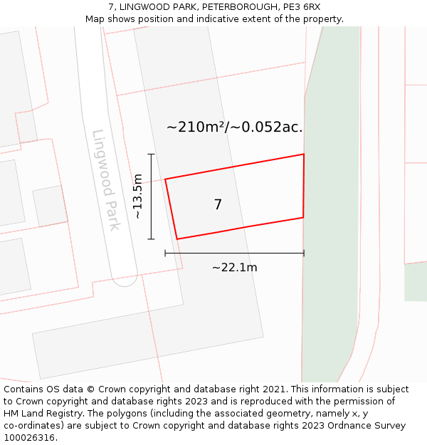 7, LINGWOOD PARK, PETERBOROUGH, PE3 6RX: Plot and title map