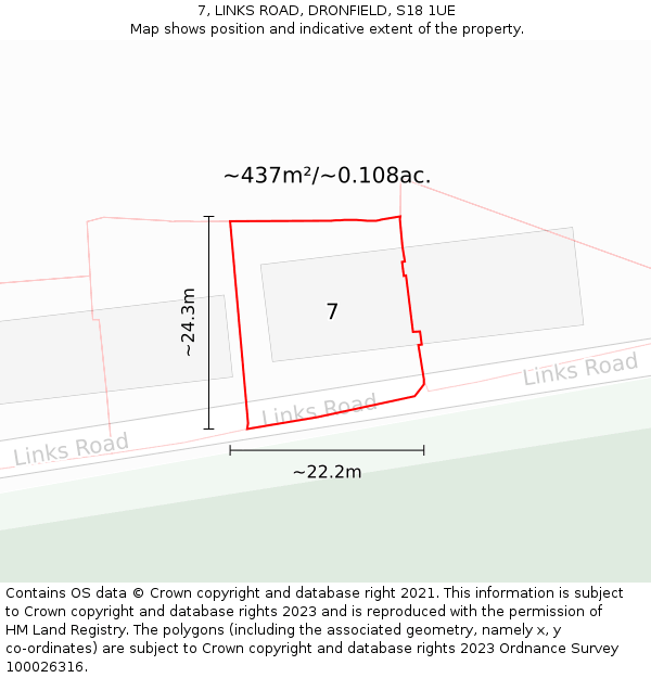 7, LINKS ROAD, DRONFIELD, S18 1UE: Plot and title map