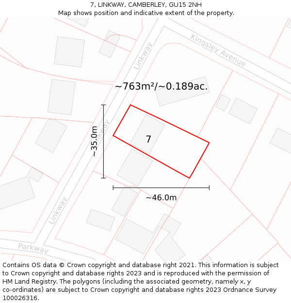 7, LINKWAY, CAMBERLEY, GU15 2NH: Plot and title map