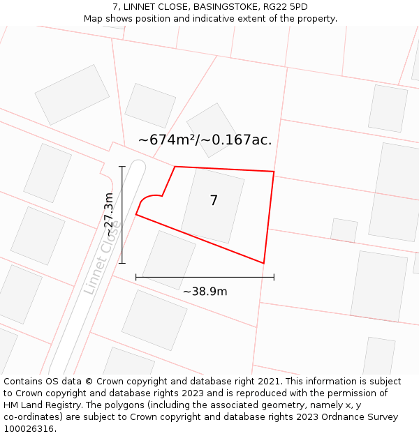 7, LINNET CLOSE, BASINGSTOKE, RG22 5PD: Plot and title map