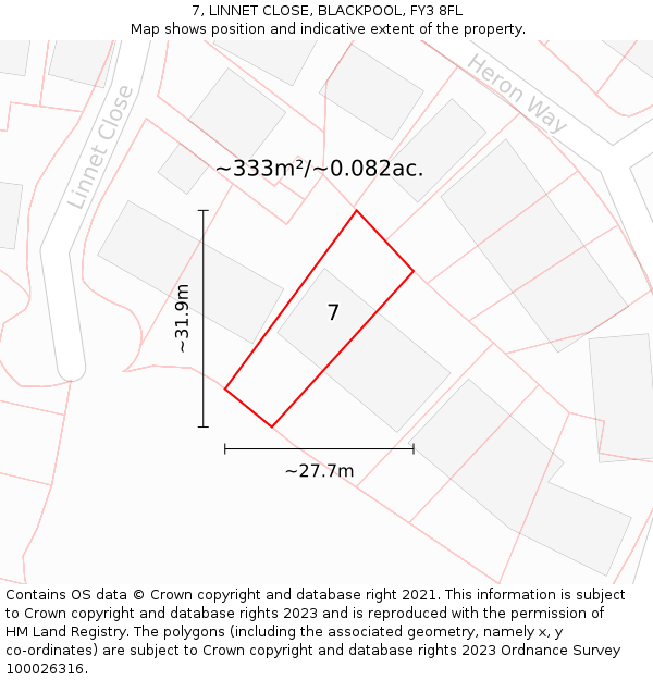 7, LINNET CLOSE, BLACKPOOL, FY3 8FL: Plot and title map