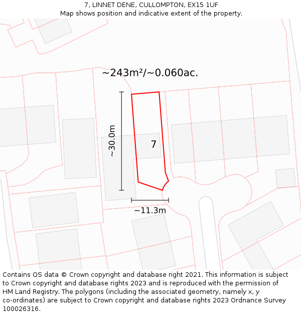 7, LINNET DENE, CULLOMPTON, EX15 1UF: Plot and title map