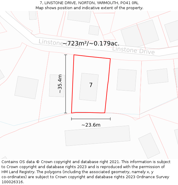 7, LINSTONE DRIVE, NORTON, YARMOUTH, PO41 0RL: Plot and title map