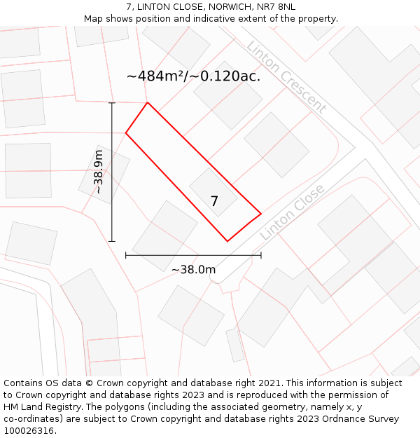 7, LINTON CLOSE, NORWICH, NR7 8NL: Plot and title map