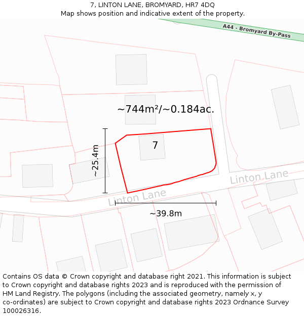 7, LINTON LANE, BROMYARD, HR7 4DQ: Plot and title map