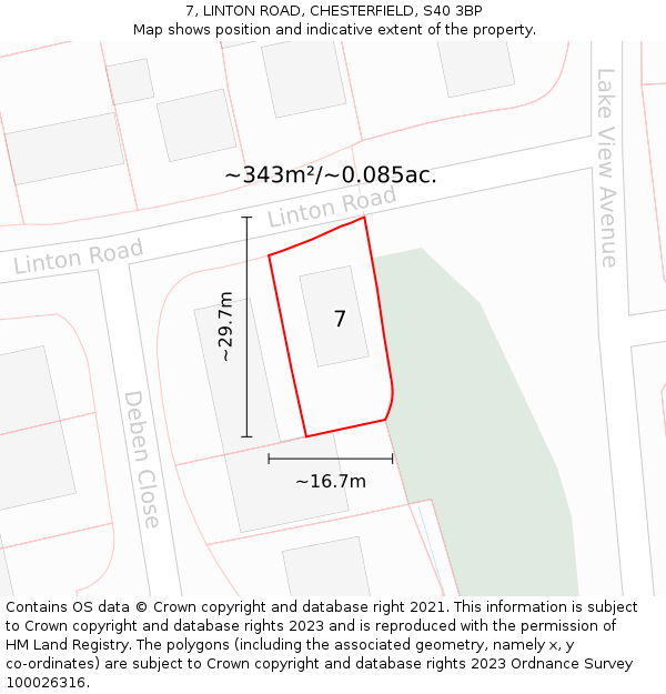 7, LINTON ROAD, CHESTERFIELD, S40 3BP: Plot and title map