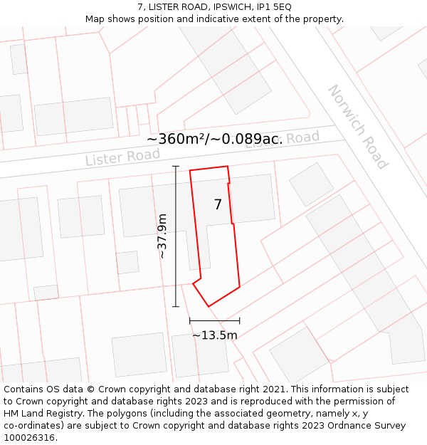 7, LISTER ROAD, IPSWICH, IP1 5EQ: Plot and title map
