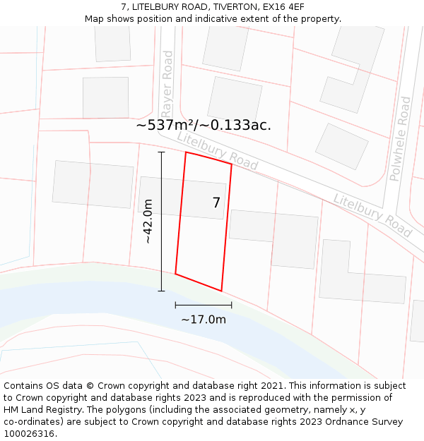 7, LITELBURY ROAD, TIVERTON, EX16 4EF: Plot and title map