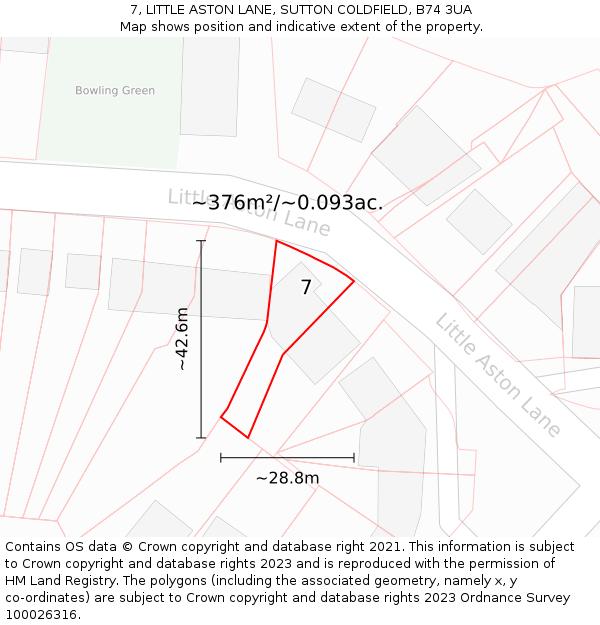 7, LITTLE ASTON LANE, SUTTON COLDFIELD, B74 3UA: Plot and title map