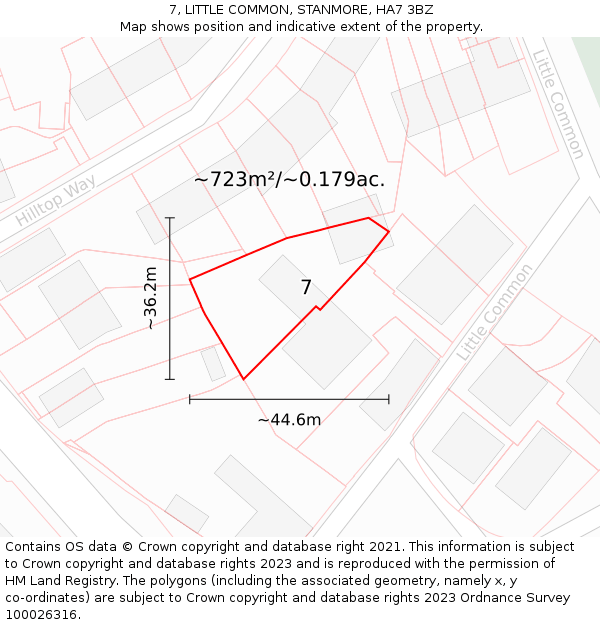 7, LITTLE COMMON, STANMORE, HA7 3BZ: Plot and title map