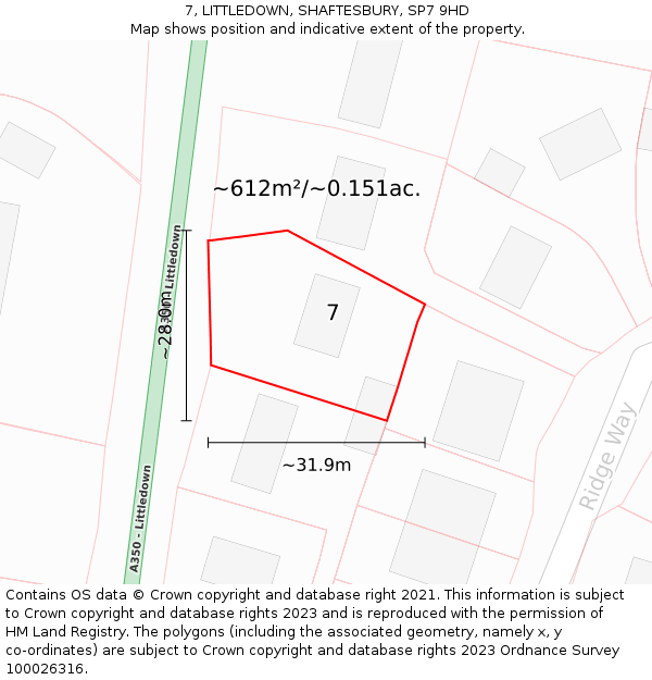 7, LITTLEDOWN, SHAFTESBURY, SP7 9HD: Plot and title map