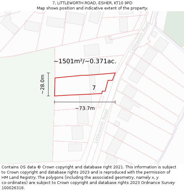 7, LITTLEWORTH ROAD, ESHER, KT10 9PD: Plot and title map