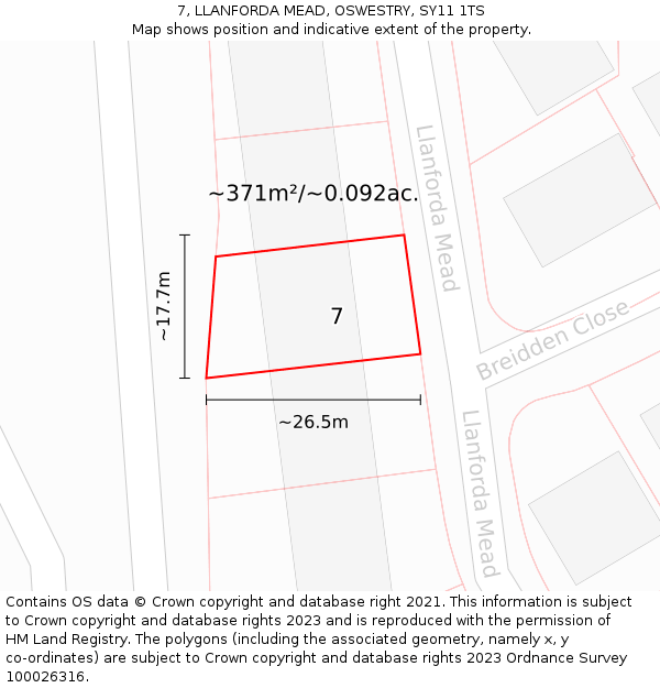 7, LLANFORDA MEAD, OSWESTRY, SY11 1TS: Plot and title map