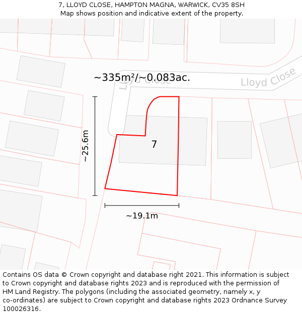7, LLOYD CLOSE, HAMPTON MAGNA, WARWICK, CV35 8SH: Plot and title map