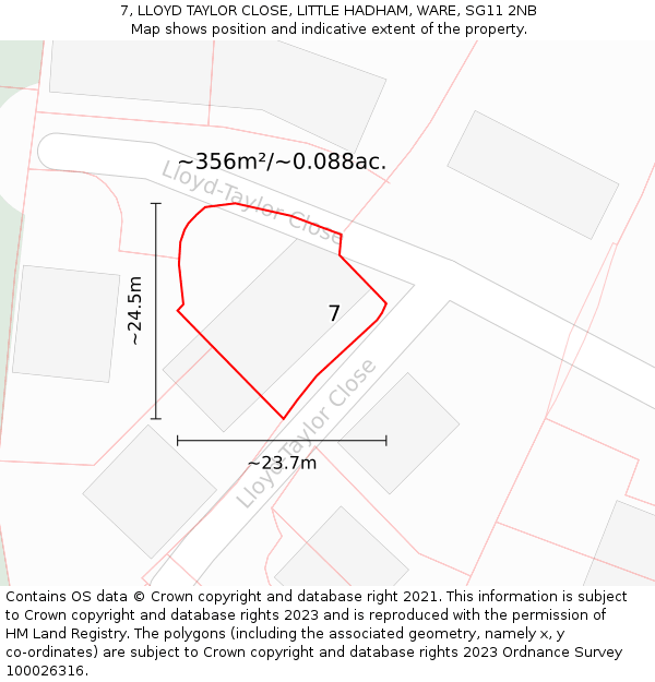 7, LLOYD TAYLOR CLOSE, LITTLE HADHAM, WARE, SG11 2NB: Plot and title map