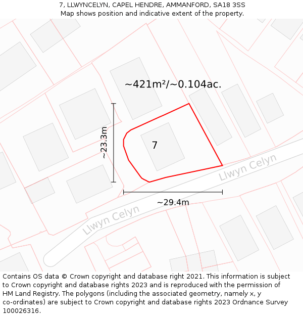 7, LLWYNCELYN, CAPEL HENDRE, AMMANFORD, SA18 3SS: Plot and title map