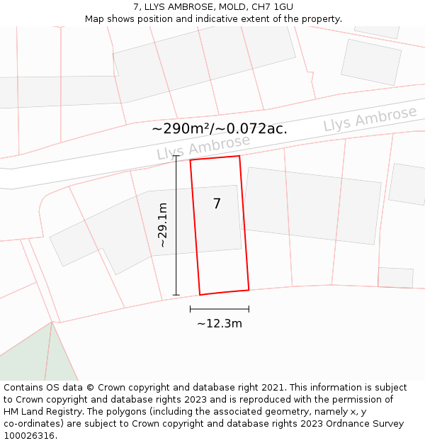 7, LLYS AMBROSE, MOLD, CH7 1GU: Plot and title map