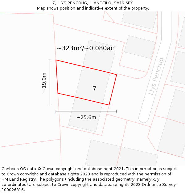 7, LLYS PENCRUG, LLANDEILO, SA19 6RX: Plot and title map