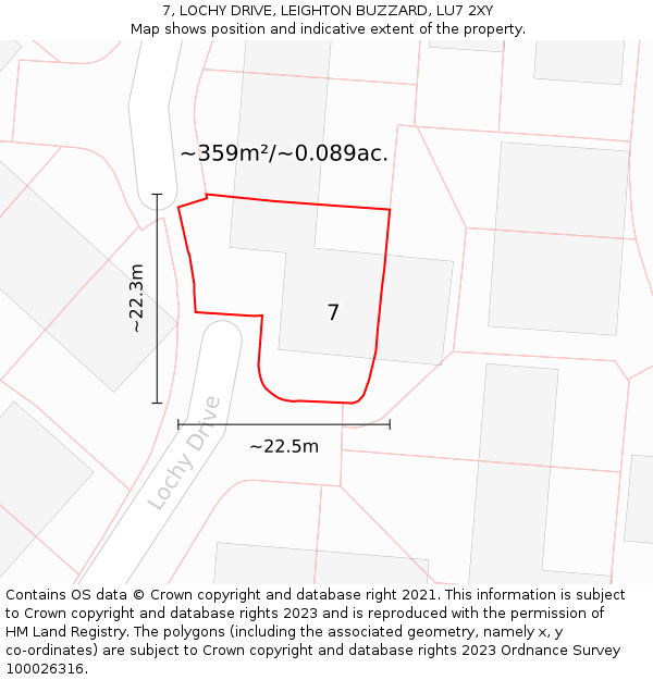 7, LOCHY DRIVE, LEIGHTON BUZZARD, LU7 2XY: Plot and title map