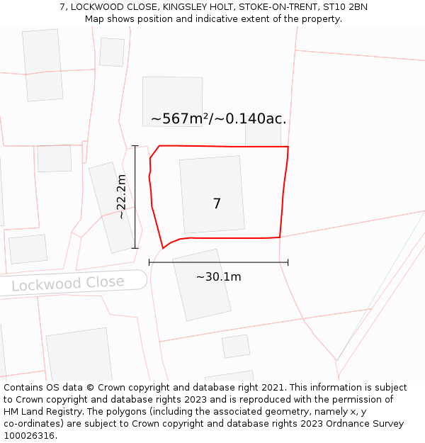 7, LOCKWOOD CLOSE, KINGSLEY HOLT, STOKE-ON-TRENT, ST10 2BN: Plot and title map