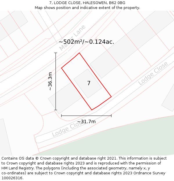 7, LODGE CLOSE, HALESOWEN, B62 0BG: Plot and title map