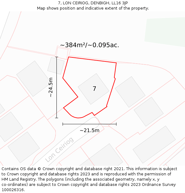 7, LON CEIRIOG, DENBIGH, LL16 3JP: Plot and title map