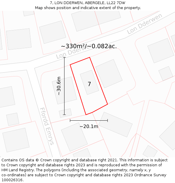 7, LON DDERWEN, ABERGELE, LL22 7DW: Plot and title map