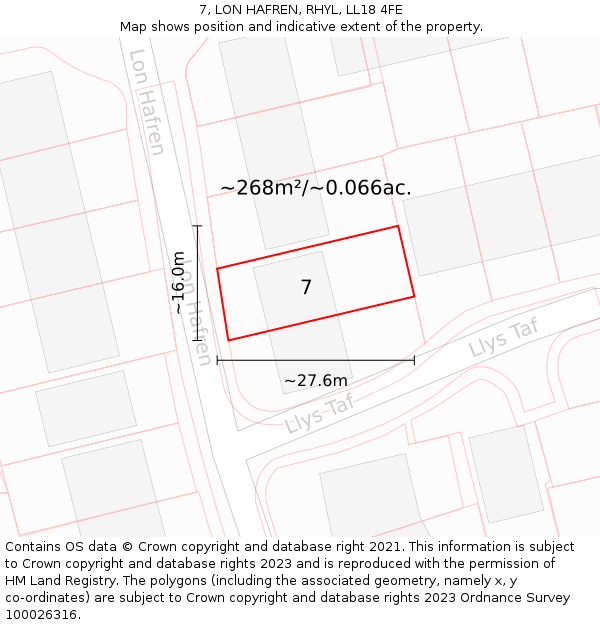 7, LON HAFREN, RHYL, LL18 4FE: Plot and title map