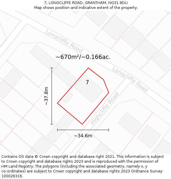 7, LONGCLIFFE ROAD, GRANTHAM, NG31 8DU: Plot and title map