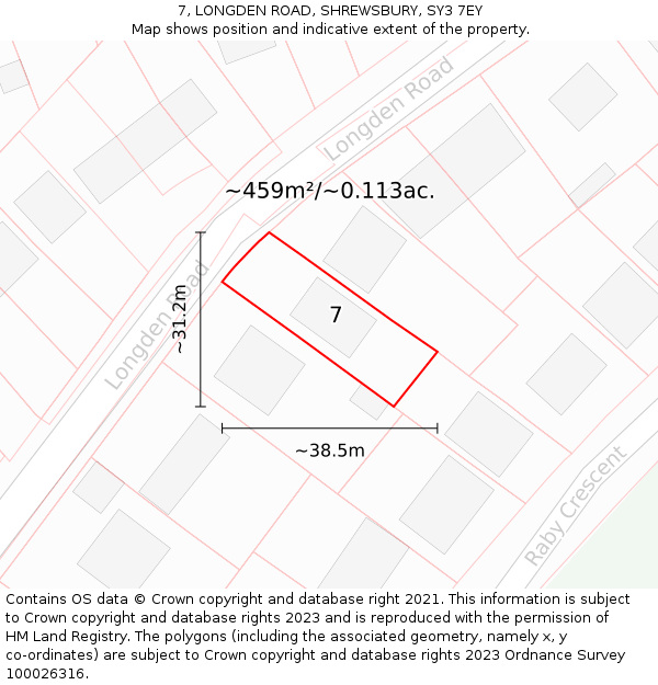 7, LONGDEN ROAD, SHREWSBURY, SY3 7EY: Plot and title map