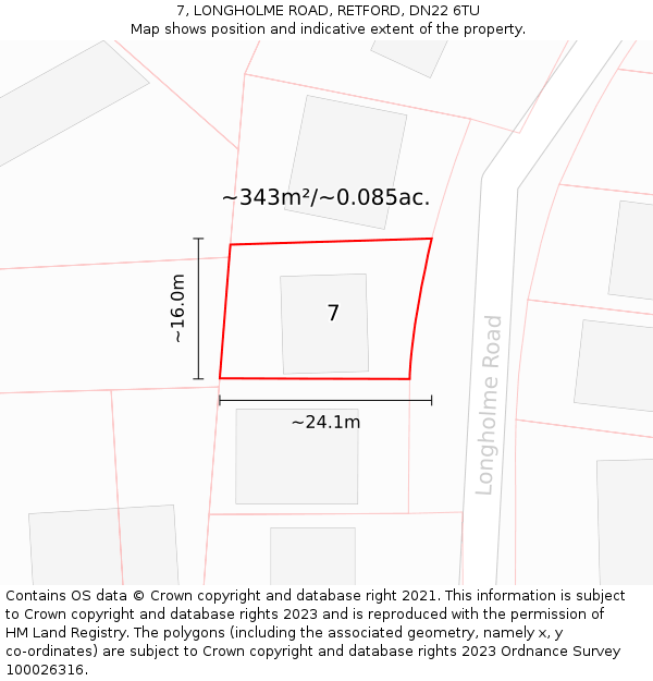 7, LONGHOLME ROAD, RETFORD, DN22 6TU: Plot and title map