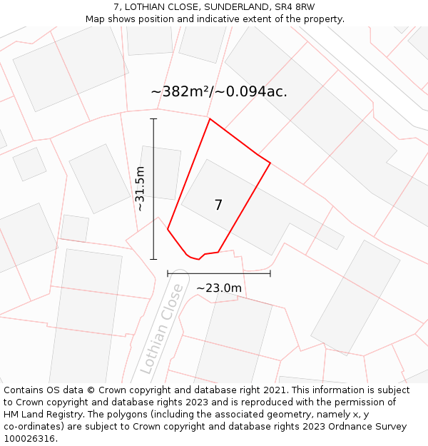 7, LOTHIAN CLOSE, SUNDERLAND, SR4 8RW: Plot and title map