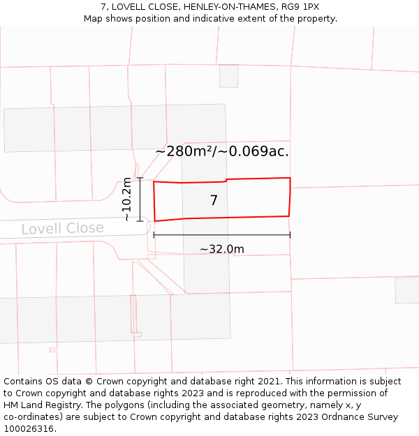 7, LOVELL CLOSE, HENLEY-ON-THAMES, RG9 1PX: Plot and title map