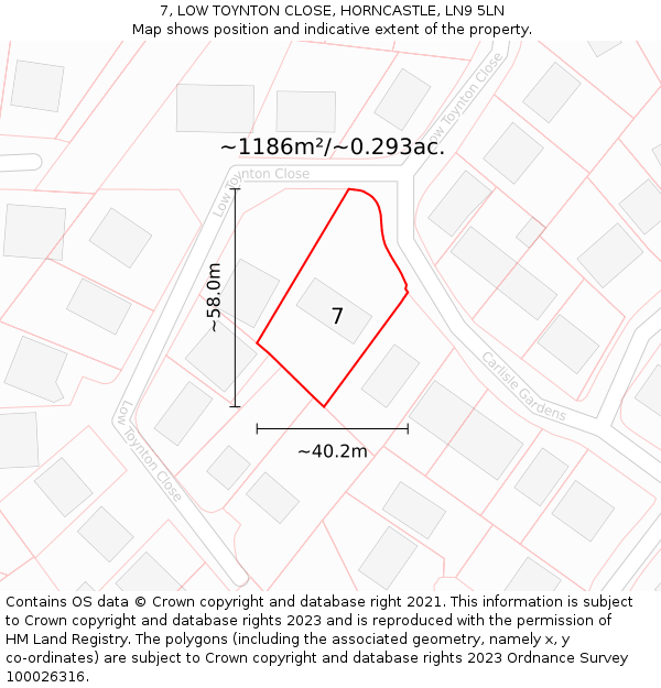 7, LOW TOYNTON CLOSE, HORNCASTLE, LN9 5LN: Plot and title map