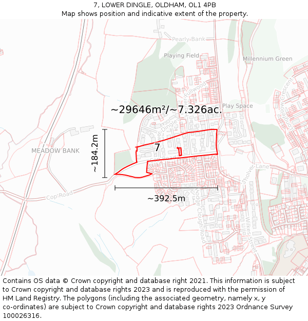 7, LOWER DINGLE, OLDHAM, OL1 4PB: Plot and title map