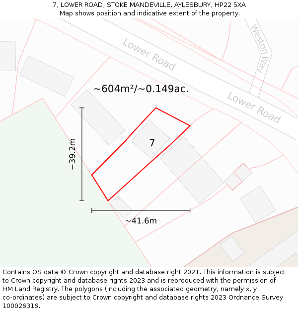 7, LOWER ROAD, STOKE MANDEVILLE, AYLESBURY, HP22 5XA: Plot and title map