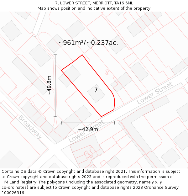 7, LOWER STREET, MERRIOTT, TA16 5NL: Plot and title map