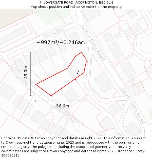 7, LOWERGATE ROAD, ACCRINGTON, BB5 6LN: Plot and title map