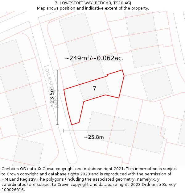 7, LOWESTOFT WAY, REDCAR, TS10 4GJ: Plot and title map