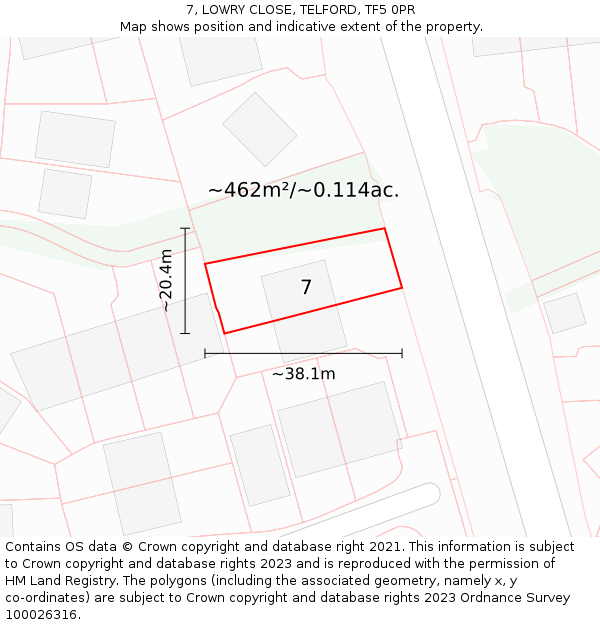 7, LOWRY CLOSE, TELFORD, TF5 0PR: Plot and title map