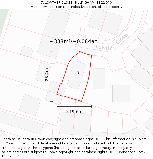 7, LOWTHER CLOSE, BILLINGHAM, TS22 5NX: Plot and title map