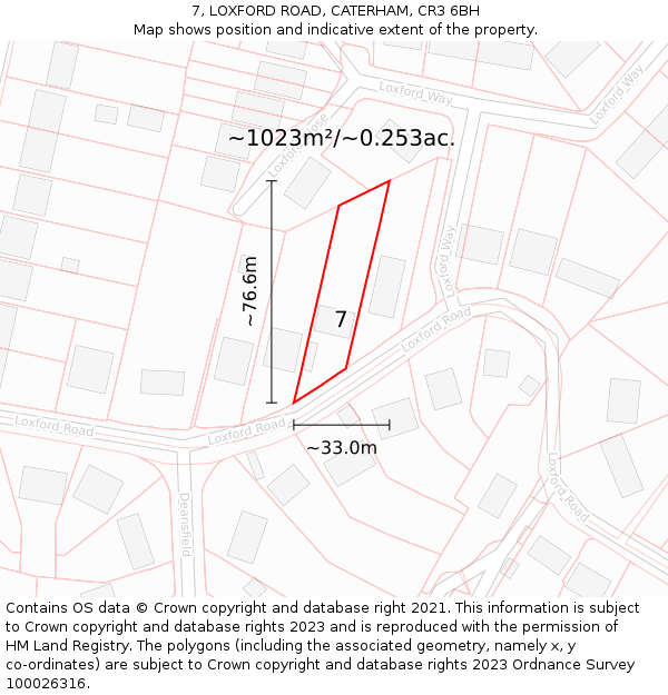 7, LOXFORD ROAD, CATERHAM, CR3 6BH: Plot and title map