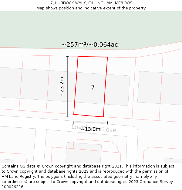 7, LUBBOCK WALK, GILLINGHAM, ME8 9QS: Plot and title map