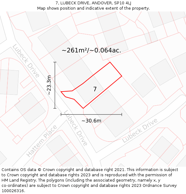 7, LUBECK DRIVE, ANDOVER, SP10 4LJ: Plot and title map